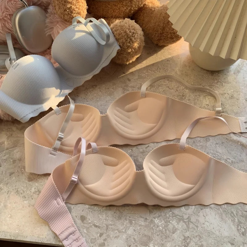 Women 1/2 Fixed Cup Bra Seamless Underwear Padded Bras Cute Heart Print Non-wired No Rims Sexy Lingerie Brassiere S-XL