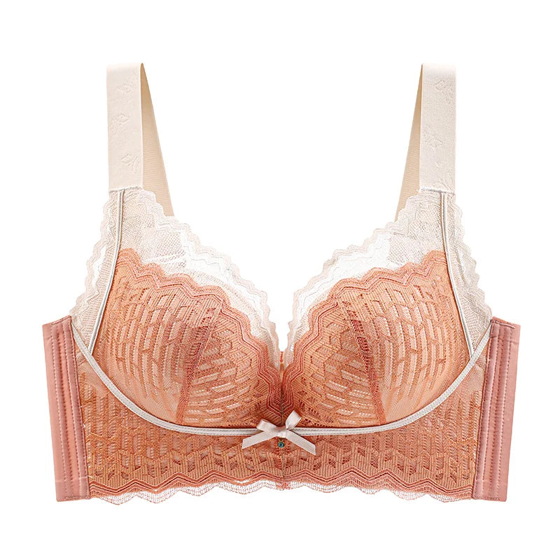 Thin WireFree Underwear Women Thin Style Large Chest Show Small Bra Gathered Adjusted Breast Closure No Steel Ring Bra 80-120CDE