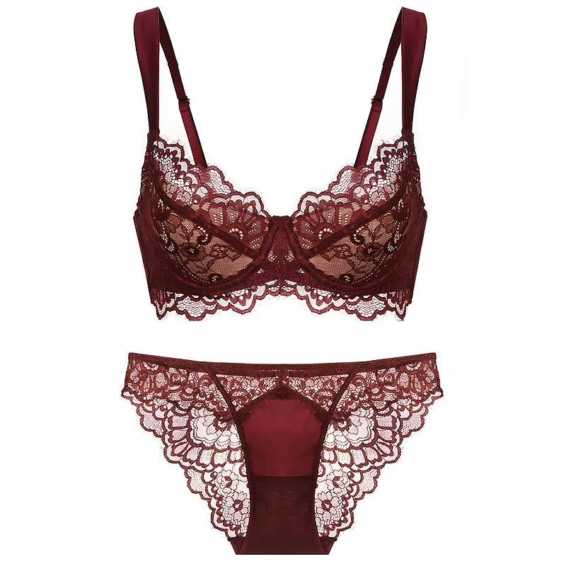 Europe Sexy Lace Embroidery Women Lingerie Set French Thin Cup Push Up Bra SummerBreathable Plus Size D Cup Underwear Bra Sets