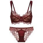 Europe Sexy Lace Embroidery Women Lingerie Set French Thin Cup Push Up Bra SummerBreathable Plus Size D Cup Underwear Bra Sets