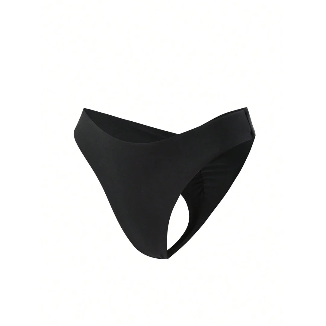 S - XL Black Scrunch Butt Thong Bikini Bottom Swim Brief Women Swimwear Female Bather Brazilian Tanga Panties Underwear V6864