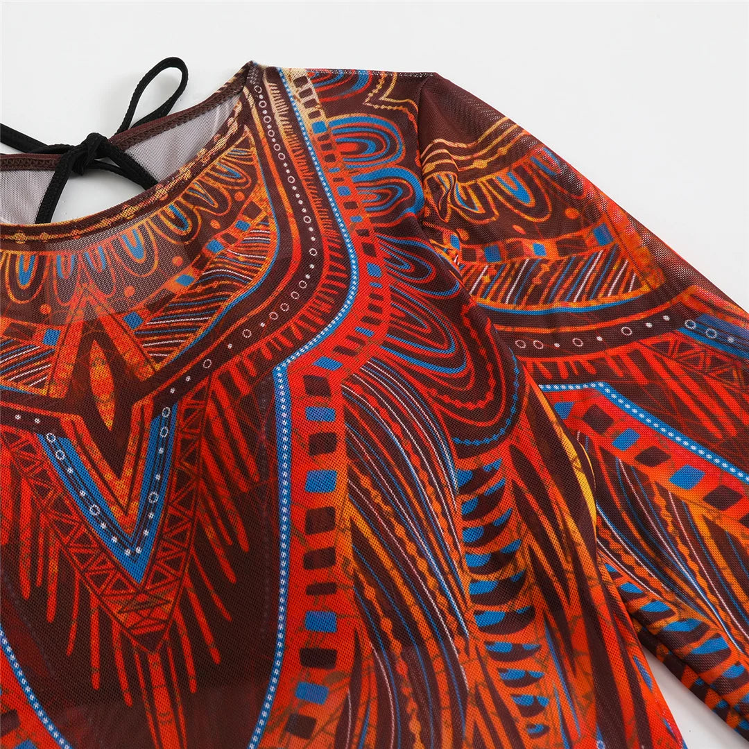 S - XXL 3PCS New Printed Long Sleeve With Pants Sarong Women Swimwear One Piece Swimsuit Female Bather Bathing Suit Swim K7180