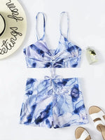 2024 Separate Swimsuit Tie Dye Print Bikini Bathing Suit Women Tankini Set Drawstring Two-Piece Suits Shorts Swimwear Female