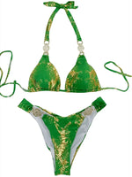 Snake Print Halter Diamond Bikini 2025 Women Swimwear Female Swimsuit Two-piece Bikini Set High Cut Bathing Suit Swim Beach Wear