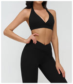 Naked Sports Bras Women Solid Coffee Cross V-neck Shock-absorbing Yoga Suit Gym Fitness Running Workout Crop Top
