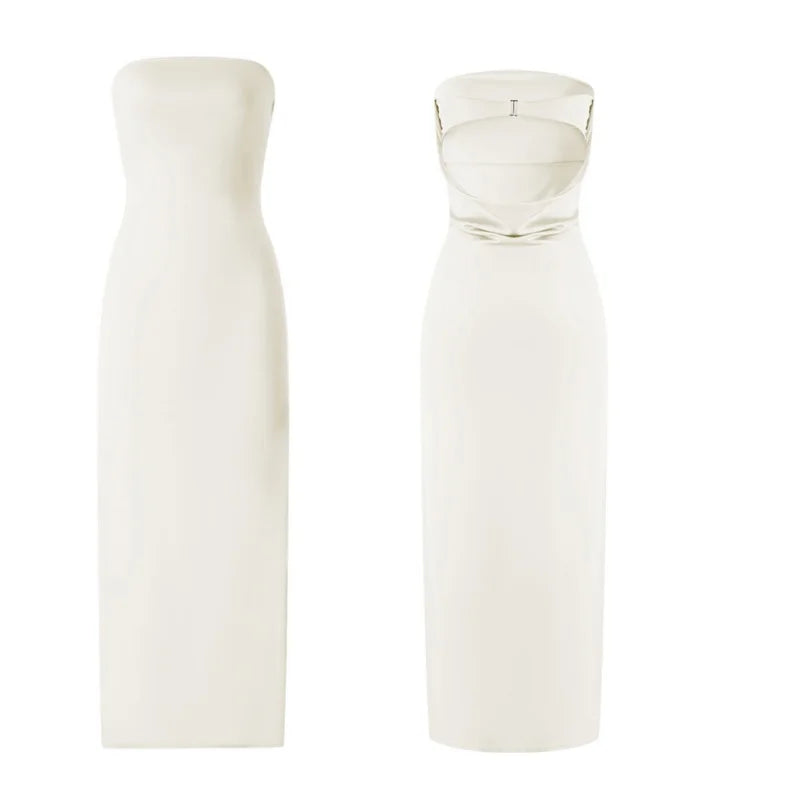 Women Evening Party Long Dress Backless Cut Out Strapless Straight Dress Summer Sexy Elegant Dresses