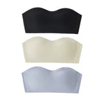 3Pcs/Set Women Strapless Bandeau Bra Removable Straps Seamless Wireless Multi‑Hook Back Closure Bra For Multi‑way Wearing