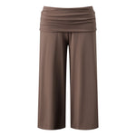 Women's Summer Capri Pants Fold Over Waistband Low Rise Wide Leg CroppedTrousers Daily Lounge Out Going Solid Color