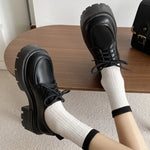 Retro Pu Leather Platform Oxford Shoes Women Japanese Style Thick Sole Black Student Shoes Woman Lace Up Thick Heel Pumps Female