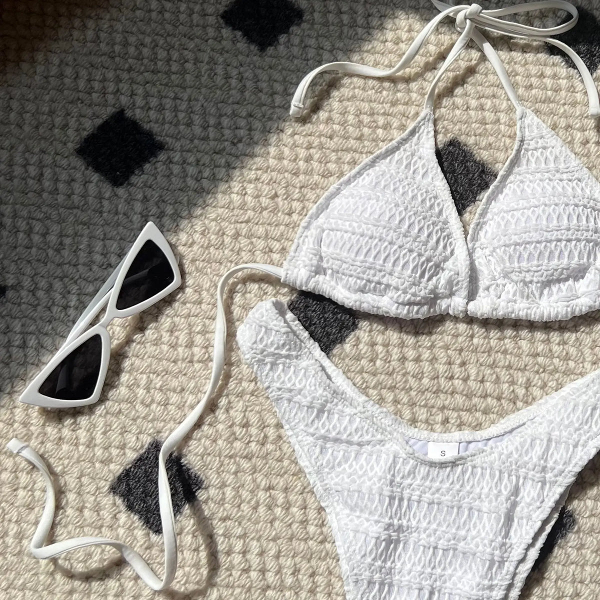 Sexy Knitted Hollow Handmade Crochet Bikini Set Women Pink Bandage Criss Cross Micro Swimsuit Bathng Suit Thong Swimwear