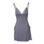 Women Summer Nightdress Backless Deep V Neck Spaghetti Strap Sleeveless Sleepwear Lace Trim Split Hem Nightie Night Slip Dress