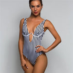 S - XL V shape Wire Striped Women Swimwear One Piece SwimsuitFemale V-bar Underwired Bather Bathing Suit Swim Monokini V472