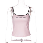 FDYOUI Y2K Camisole Tops for Women Spaghetti Strap Letter Print Pink Corset Y2K Streetwear Girls Backless Cropped Tank Top Black