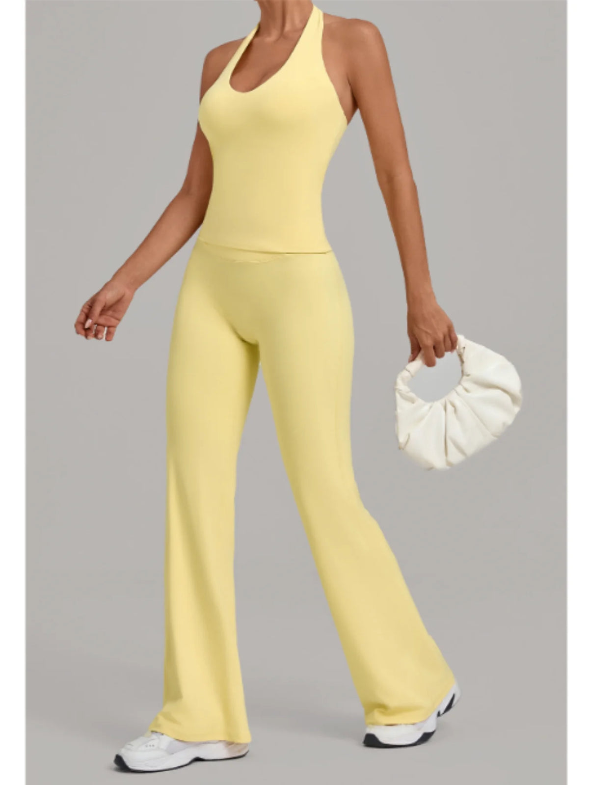 2PCS Yoga Suit Women Hanging Neck Slim Sports Tank Top Gym Tracksuit Outwear High Waist Leggings Workout Fitness Running Sets