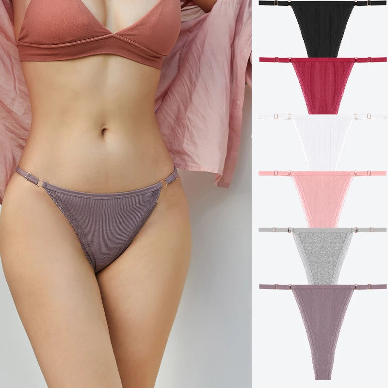 7Pcs Cotton Lace Panties Sexy G-String Women's Underwear Low Waist Comfortable Lingerie Briefs Adjustable Waist Thong Intimates