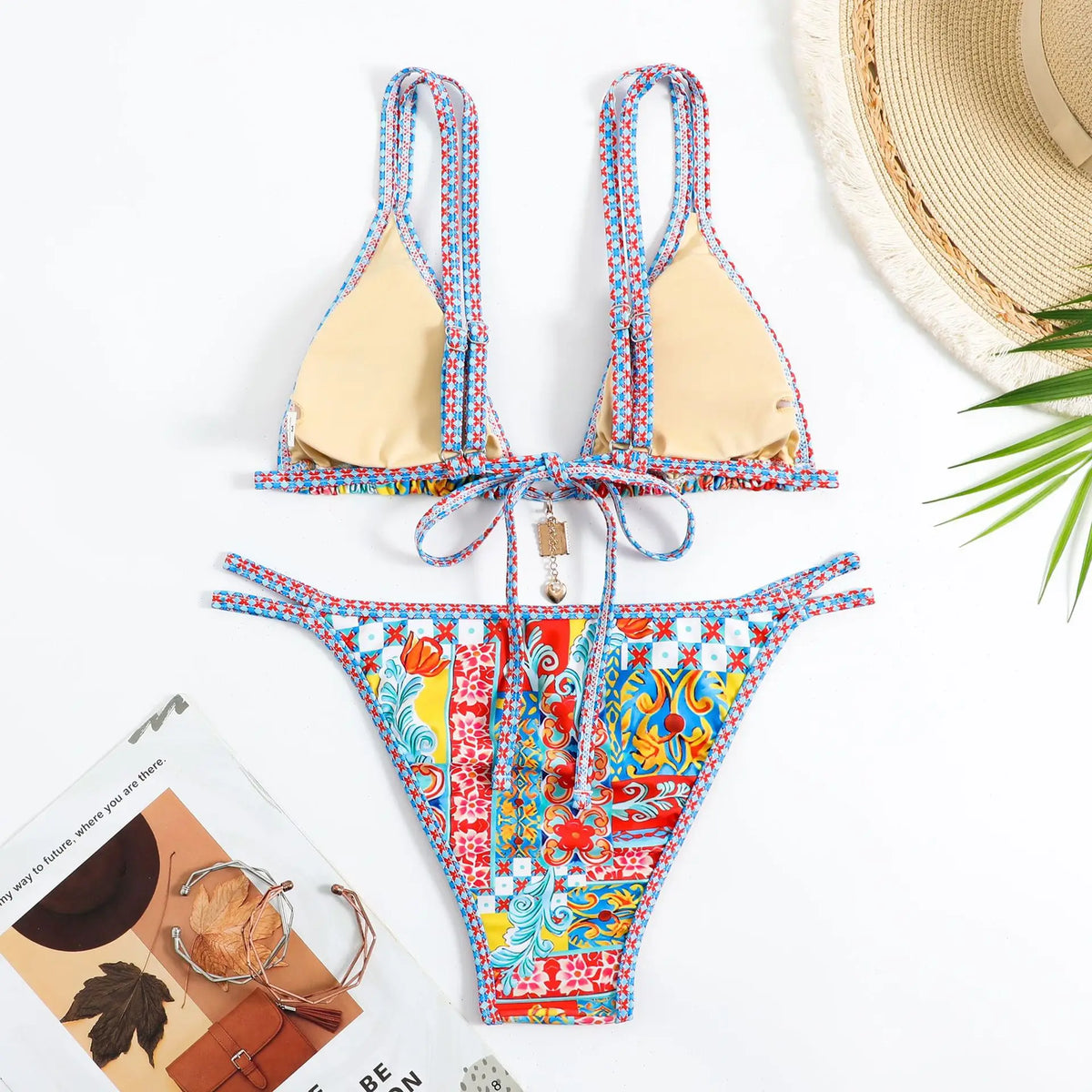 Swimming Suit for Women Bikini Set 2026 Sexy Boho Style Geometric Ethnic Print Swimsuit Beach Bathing Suit Thong Micro Swimwear