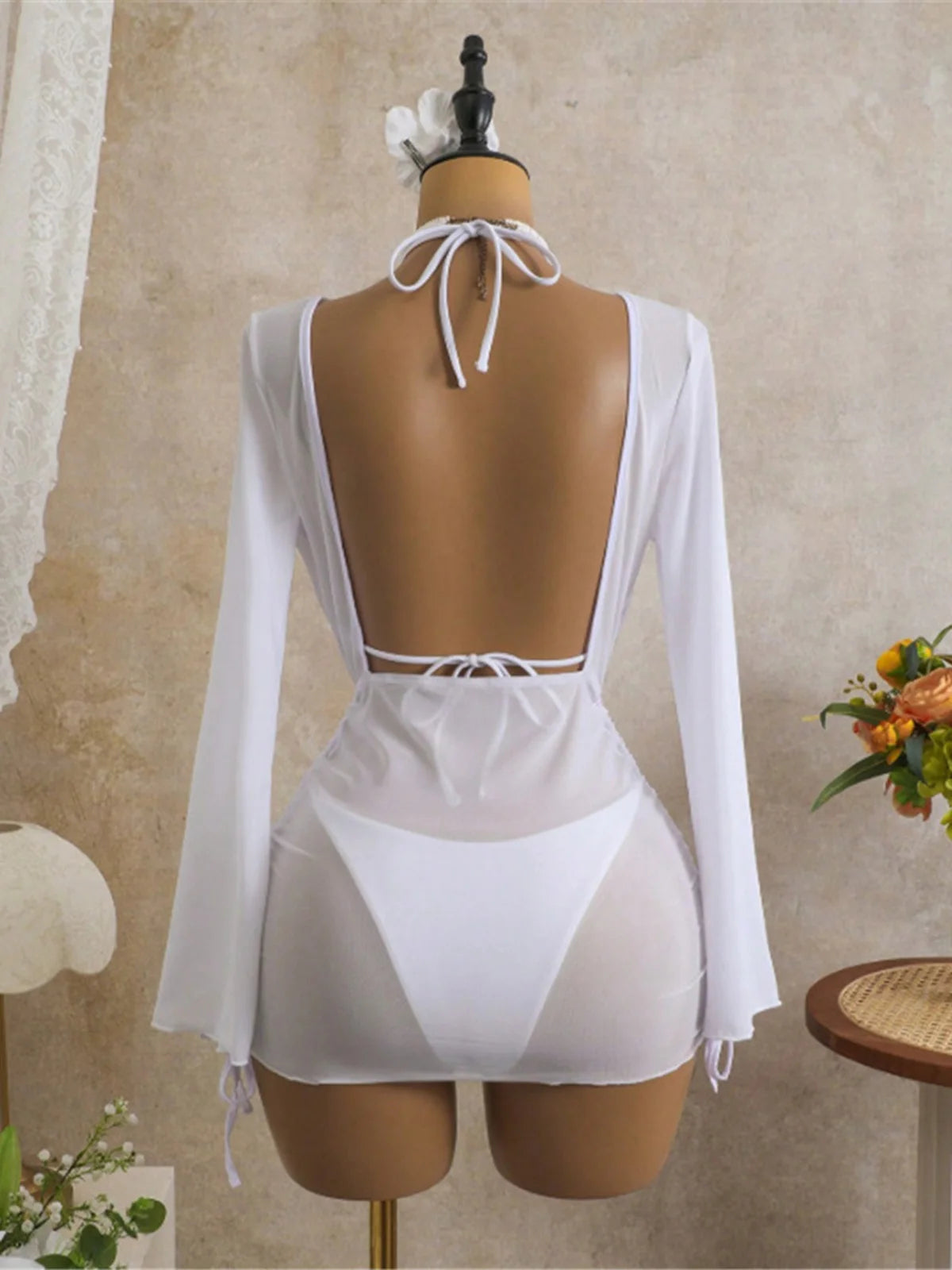 S - XL 3PCS With Long Sleeve Dress Bikini Women Swimwear Female Swimsuit Three-pieces Bikini Set Bather Bathing Suit Swim V7757