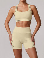 Color Blocking Yoga Sets Women's Tracksuit Hanging Neck Shockproof Sports Vest Hip Lifting Shorts Gym Running Fitness Suits