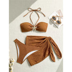 3PCS With Sarong Metal Star Halter Bikini Female Swimsuit Women Swimwear Three-Pieces Bikini Set Bather Bathing Suit Swim V7042