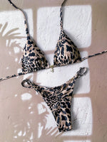 2026 Sexy Bikini 2 Piece Set Drawstring Straps Black Leopard Print Swimsuit For Women Summer New A Knot On The Chest
