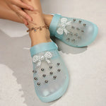 Pearls Bow Decor Platform Mules Sandals Women 2026 Anti Slip Sole Slip On Clogs Shoes Woman Breathable Thick Botom Beach Sandles