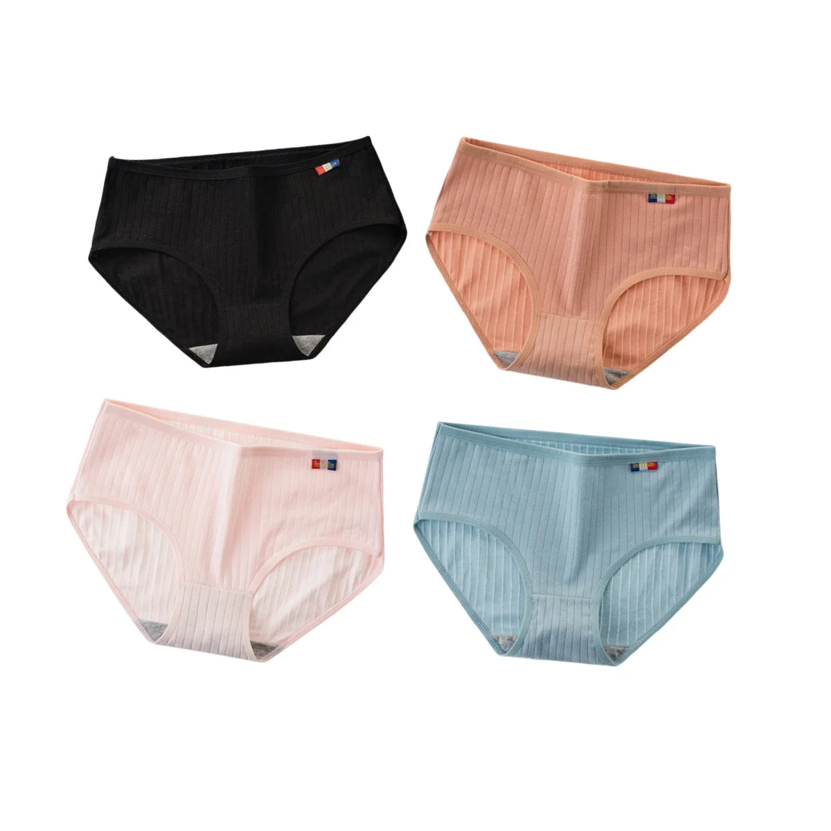 4Pcs/Set Women's Mid-Rise Cotton Panties Breathable Soft Ribbed Underwear Solid Lingerie Stretchy Comfort Daily Briefs M-XL
