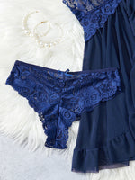 Transparent Blue Sexy Lingerie Women Underwear See Through Sleepwear Lace Nightdress And Panties Pijamas Set Adult Female Nighty