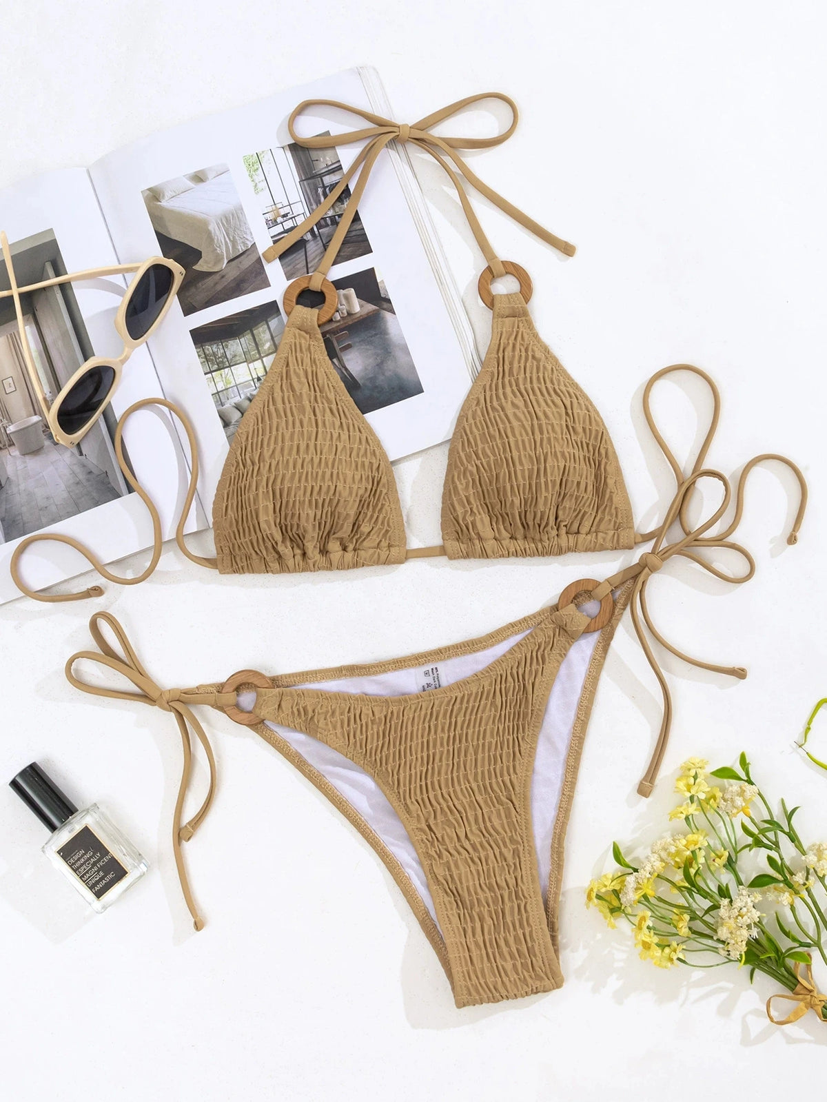 DEKA Women Thong Bikini Set Side Lace-up Sexy Swimsuit Solid Swimwear Adjustable Brazilian Style Bikini High Quality