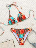 2025 New Women's Black Ground White Dot Printed Swimsuit Halter Neck Low Waist Bikini Set For Summer Female Swimwear Brazilian