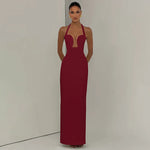 FDYOUI Elegant Chic Halter Hollow Out Bodycon Evening Dress for Women 2026 Summer Backless Sleeveless Long Wedding Party Dresses