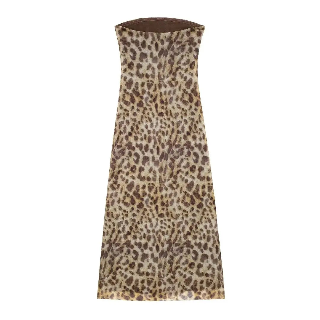 2024 Dress For Women Summer Chic Print Mesh Sleeveless Sexy Side Slit Slim Dresses Wild Beach Resort Style Woman Dress