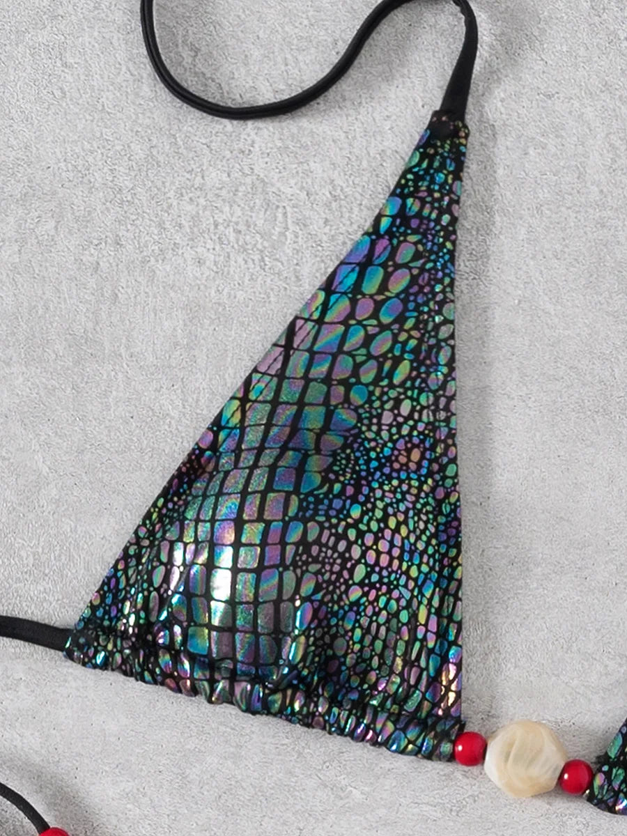 Snakeskin Halter Strappy Bikini Women Swimsuit Female Swimwear Two-pieces Bikini Set High Cut Bather Bathing Suit Swim Beachwear