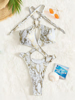 Shiny Blue Snakeskin Print One Piece Swimsuit Women 2026 Sexy Hollow Out Backless Metal Cross Bathing Suit Swimwear Monokini