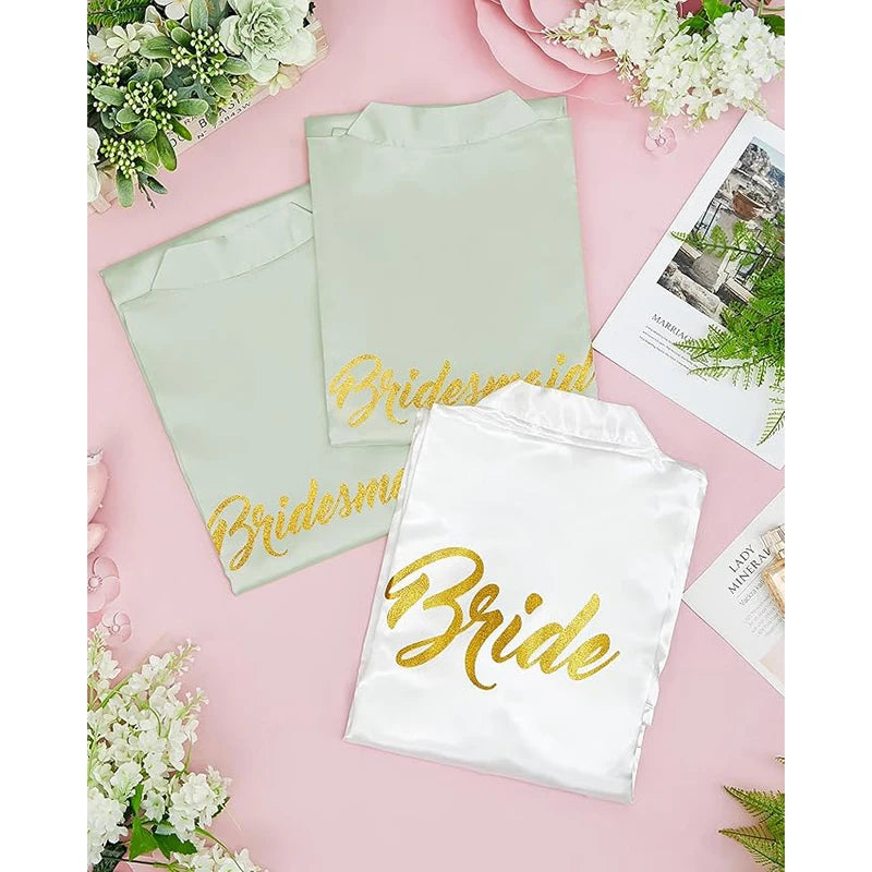 10 Pcs Women Bride Kimono Robe Embroidered Getting Ready Satin Bridesmaid Robes for Wedding Party Bridal Shower