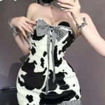 Black And White Cow Sexy Dress Cute Pure Desire Role-Play Nightdress Off-the-shoulder Charming Mini Dress For Woman Elegant FGG3