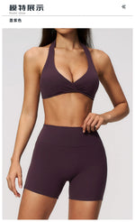 Summer Yoga Sets Women Front Cross Sports Bra Exercise Suits Outwear Lifting Buttocks Abdominal Compression Shorts Fitness Set