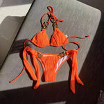 Sexy Metal Chain Thong Bikini 2025 Women White Black Cut Out Push Up Micro Swimsuit Beach Bathing Suit Tie Side Thong Swimwear