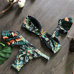 Flower Printed One Shoulder Bikini Women Swimwear Female Swimsuit Frilled Bather Bathing Suit Swim Two-pieces Bikini set K8049