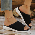 Women's Knitted Breathable Mesh Slide Sandals Soft Flat Sandals with Open Toe Platform Non-Slip Light Casual