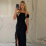 FDYOUI Elegant Slash Neck Ruffles High Slit Long Party Dresses for Women 2026 Summer Sleeveless Bodycon Evening Dress Lady Gowns
