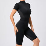 Women's One-Piece Suit Zipper Short Sleeve Gym Push Up Workout Clothes Fitness Short Bodysuit Sportswear Jumpsuits