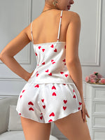 Fashion and Sexy Women's Pajama Set Heart Print Round Neck Top Paired with Shorts 2 Pcs Set of Simple Cute Sleepwear Home Wear