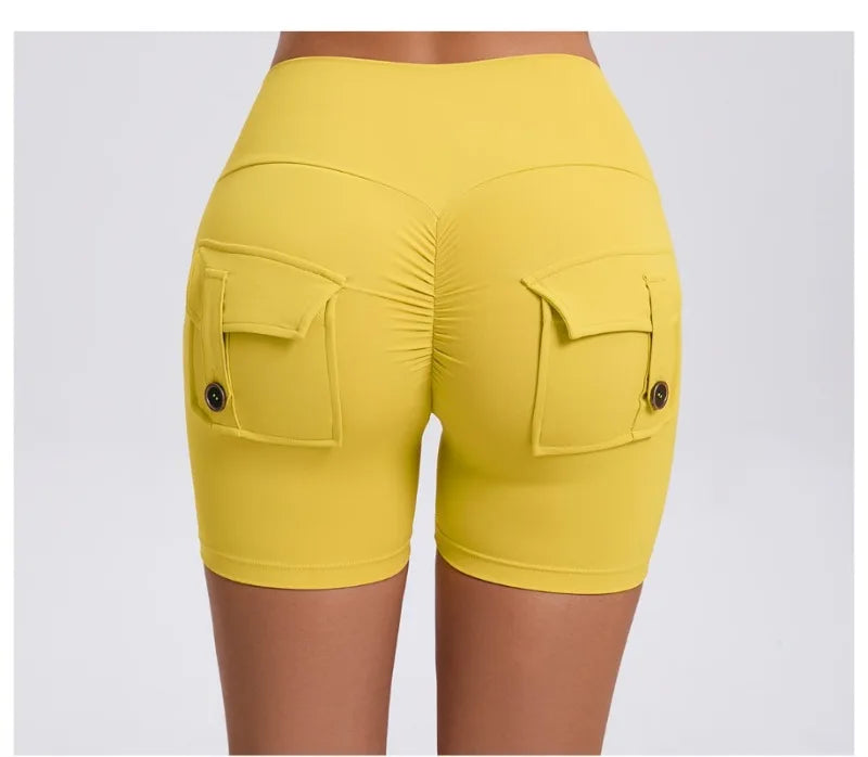 Women's Peach Lifting Yoga Shorts - High Waisted Stretchy Workout Shorts with Button Quick-Dry Tummy Control for Running Fitness