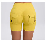 Women's Peach Lifting Yoga Shorts - High Waisted Stretchy Workout Shorts with Button Quick-Dry Tummy Control for Running Fitness