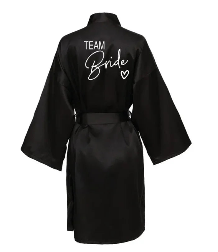 Wedding Party Team Bride Robe With Black Letters Kimono Satin Pajamas Bridesmaid Bathrobe SP001