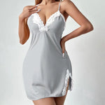 Underwear Sexy Pajamas Women Summer Lace Suspender Nightgown Slit V Bow Slim Push Up Pajamas Sleepwear Nightwear