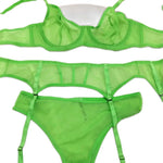 Sexy Lingerie Set with Garter Belt Corset Panty Outfits Mesh No Padding Underwire Sheer Bra and Panty 3 Pcs