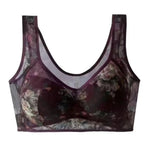 Women Bra Mesh Thin Floral Print Mid-aged Wide Shoulder Strap Wireless Anti-snagging Push Up Seamless Mother Bra