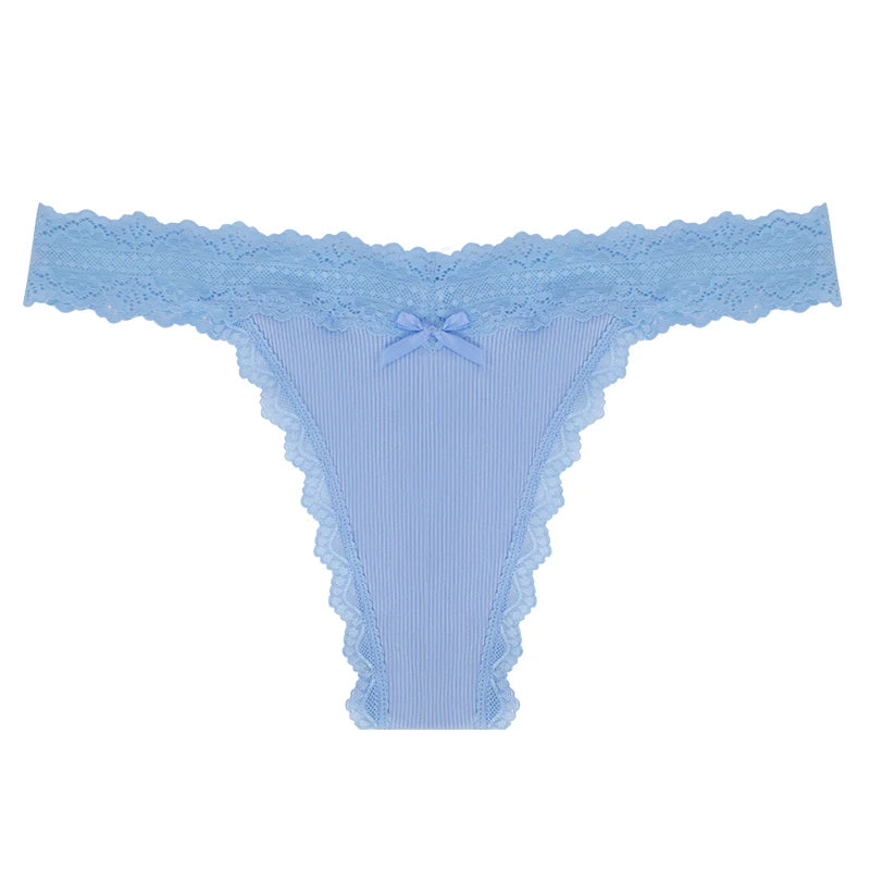 1pcs Low Waist Sexy Lace Elegant Lady thongs Underwear Solid Breathable Sexy Lingerie Floral Female Panty Bow Women's g-string