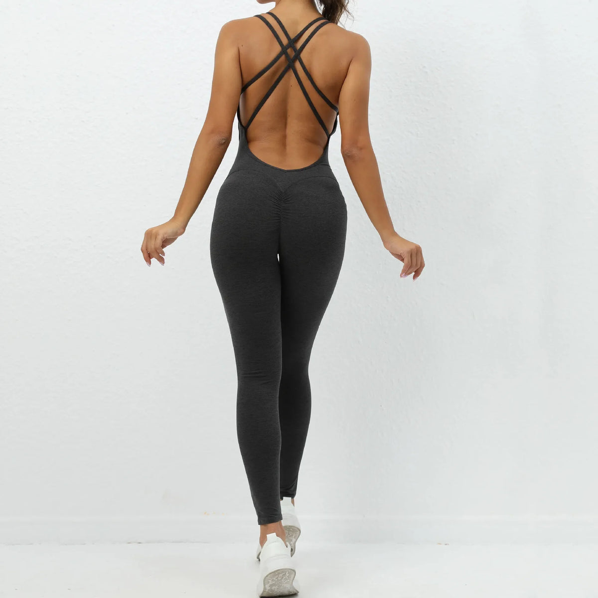 Seamless High-Waisted Peach Hip Yoga Jumpsuit for Women - Fast Drying Sweat-Wicking Tight Running Sports Jogging Gym Activewear